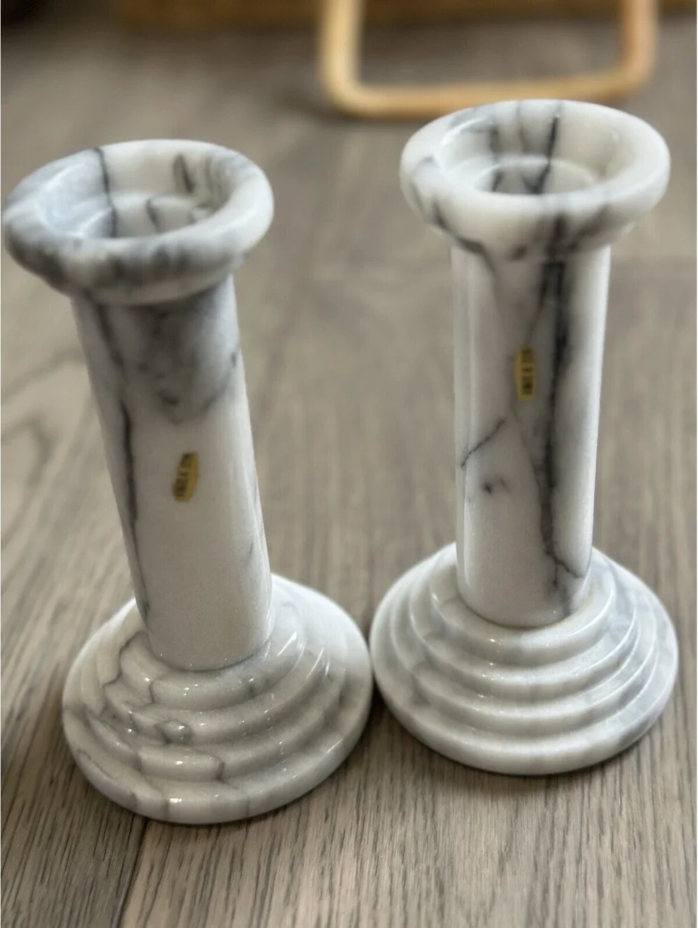 Vintage Pair Of Solid Marble Heavy Candlestick Holders Made In Taiwan 1970s-1990